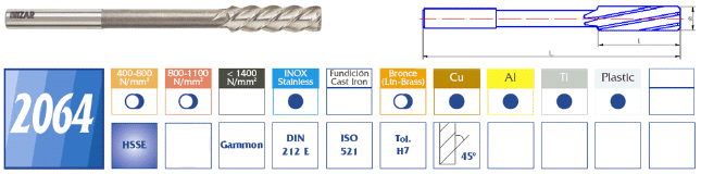 Развертка машинная цилиндрическая для вязких материалов DIN 212 E